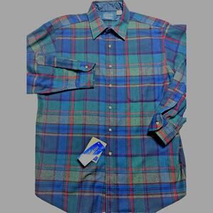 Pendleton Virgin Wool Blue Plaid Flannel Shirt L USA Made VTG NWT Modern Craft